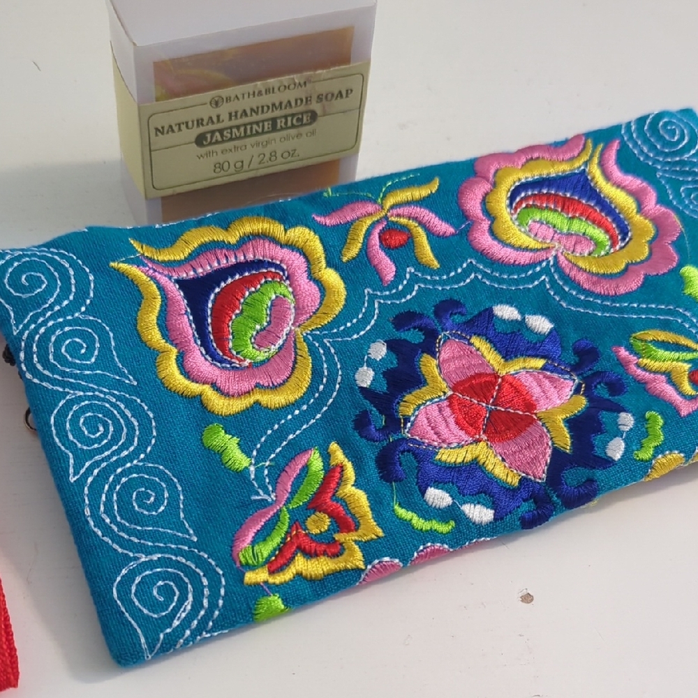 Embroidered Colourful Makeup Bag with Jasmine Rice Soap